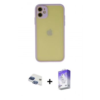 MARSİLYAN™- iPhone 11 Kılıf Ahenk Çizgi Serisi - Siyah Bilvis 5in1 3D Magic Cam Ekran Koruyucu + Pers Alüminyum Kamera Lens - LT