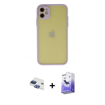 MARSİLYAN™- iPhone 11 Kılıf Ahenk Çizgi Serisi - Siyah Bilvis 5in1 5D Magic Hayalet Cam Ekran Koruyucu + Pers Alüminyum Kamera Lens - LT