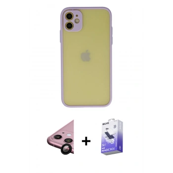 MARSİLYAN™- iPhone 11 Kılıf Ahenk Çizgi Serisi - Siyah Bilvis 5in1 5D Magic Hayalet Cam Ekran Koruyucu + Raze Metal Kamera Lens - SH