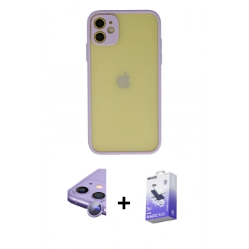 MARSİLYAN™- iPhone 11 Kılıf Ahenk Çizgi Serisi - Siyah Bilvis 5in1 5D Magic Hayalet Cam Ekran Koruyucu + Raze Metal Kamera Lens - MR