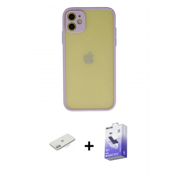 MARSİLYAN™- iPhone 11 Kılıf Ahenk Çizgi Serisi - Siyah Bilvis 5in1 5D Magic Hayalet Cam Ekran Koruyucu + Renkli Kamera Lens Koruma Cam - PE