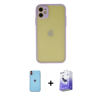 MARSİLYAN™- iPhone 11 Kılıf Ahenk Çizgi Serisi - Siyah Bilvis 5in1 5D Magic Hayalet Cam Ekran Koruyucu + Neon Fosforlu Kamera Lens - TU