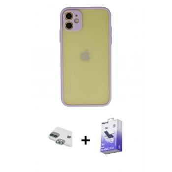 MARSİLYAN™- iPhone 11 Kılıf Ahenk Çizgi Serisi - Siyah Bilvis 5in1 5D Magic Hayalet Cam Ekran Koruyucu + Pers Alüminyum Kamera Lens - YL