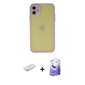 MARSİLYAN™- iPhone 11 Kılıf Ahenk Çizgi Serisi - Siyah Bilvis 5in1 5D Magic Hayalet Cam Ekran Koruyucu + Renkli Kamera Lens Koruma Cam - YL