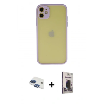 MARSİLYAN™- iPhone 11 Kılıf Ahenk Çizgi Serisi - Siyah Bilvis Hayalet Cam Ekran Koruyucu + Pers Alüminyum Kamera Lens - LT