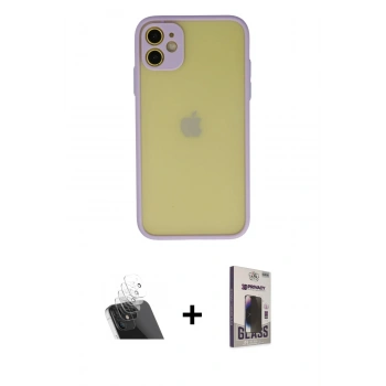 MARSİLYAN™- iPhone 11 Kılıf Ahenk Çizgi Serisi - Siyah Bilvis Hayalet Cam Ekran Koruyucu + Kamera Lens Koruma Cam - SF
