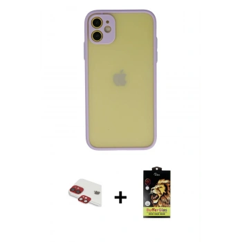 MARSİLYAN™- iPhone 11 Kılıf Ahenk Çizgi Serisi - Siyah Buffer Cam Ekran Koruyucu + Pers Alüminyum Kamera Lens - KI