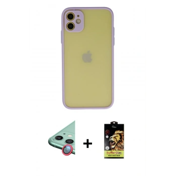 MARSİLYAN™- iPhone 11 Kılıf Ahenk Çizgi Serisi - Siyah Buffer Cam Ekran Koruyucu + Raze Metal Kamera Lens - KI