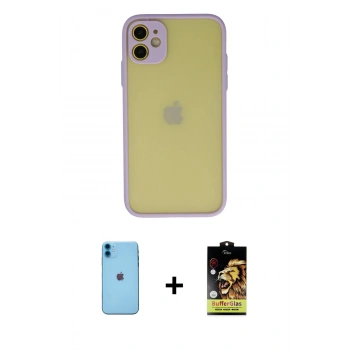 MARSİLYAN™- iPhone 11 Kılıf Ahenk Çizgi Serisi - Siyah Buffer Cam Ekran Koruyucu + Neon Fosforlu Kamera Lens - MI