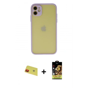 MARSİLYAN™- iPhone 11 Kılıf Ahenk Çizgi Serisi - Siyah Buffer Cam Ekran Koruyucu + Rainbow Kamera Lens Koruma Cam - KI