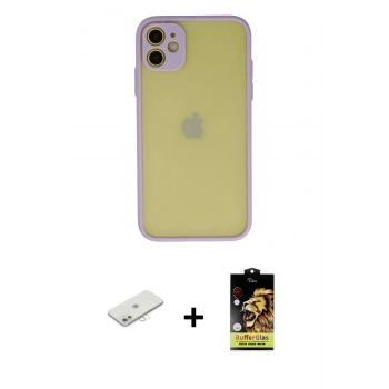 MARSİLYAN™- iPhone 11 Kılıf Ahenk Çizgi Serisi - Siyah Buffer Cam Ekran Koruyucu + Renkli Kamera Lens Koruma Cam - SI