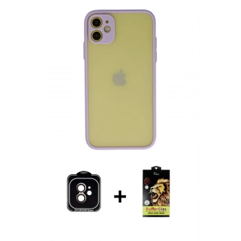 MARSİLYAN™- iPhone 11 Kılıf Ahenk Çizgi Serisi - Siyah Buffer Cam Ekran Koruyucu + PVD Metal Kamera Lens - TU