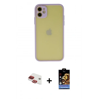 MARSİLYAN™- iPhone 11 Kılıf Ahenk Çizgi Serisi - Siyah Buffer Hayalet Cam Ekran Koruyucu + Pers Alüminyum Kamera Lens - KI