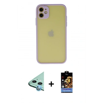 MARSİLYAN™- iPhone 11 Kılıf Ahenk Çizgi Serisi - Siyah Buffer Hayalet Cam Ekran Koruyucu + Raze Metal Kamera Lens - MI