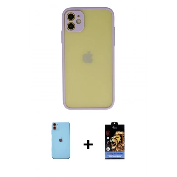 MARSİLYAN™- iPhone 11 Kılıf Ahenk Çizgi Serisi - Siyah Buffer Hayalet Cam Ekran Koruyucu + Neon Fosforlu Kamera Lens - TU