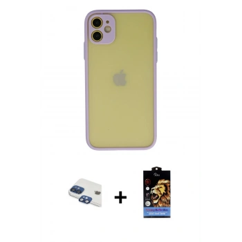 MARSİLYAN™- iPhone 11 Kılıf Ahenk Çizgi Serisi - Siyah Buffer Hayalet Cam Ekran Koruyucu + Pers Alüminyum Kamera Lens - LT