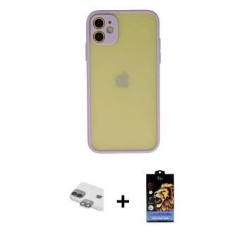 MARSİLYAN™- iPhone 11 Kılıf Ahenk Çizgi Serisi - Siyah Buffer Hayalet Cam Ekran Koruyucu + Pers Alüminyum Kamera Lens - YL