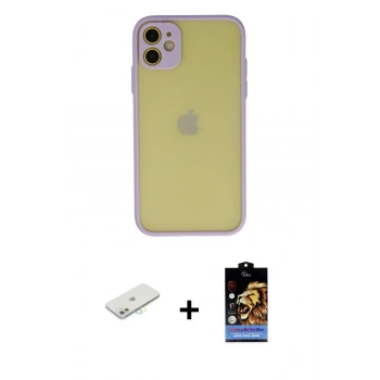 MARSİLYAN™- iPhone 11 Kılıf Ahenk Çizgi Serisi - Siyah Buffer Hayalet Cam Ekran Koruyucu + Renkli Kamera Lens Koruma Cam - SI