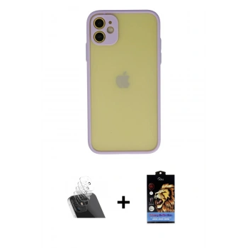 MARSİLYAN™- iPhone 11 Kılıf Ahenk Çizgi Serisi - Siyah Buffer Hayalet Cam Ekran Koruyucu + Kamera Lens Koruma Cam - SF