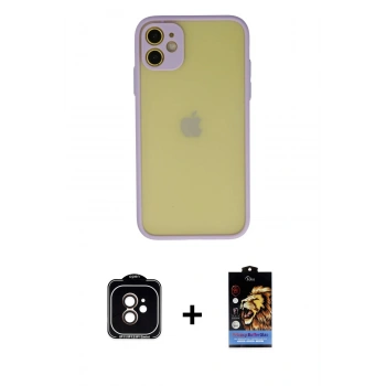 MARSİLYAN™- iPhone 11 Kılıf Ahenk Çizgi Serisi - Siyah Buffer Hayalet Cam Ekran Koruyucu + PVD Metal Kamera Lens - TU