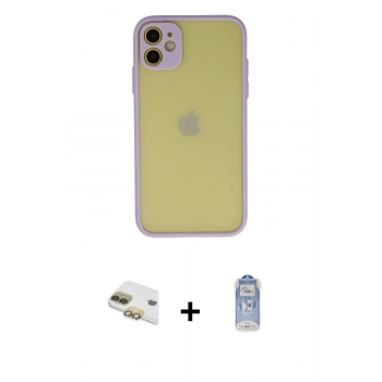 MARSİLYAN™- iPhone 11 Kılıf Ahenk Çizgi Serisi - Siyah Joko Magic 5D Cam + Pers Alüminyum Kamera Lens - GD