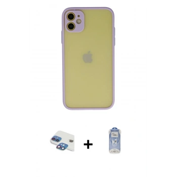 MARSİLYAN™- iPhone 11 Kılıf Ahenk Çizgi Serisi - Siyah Joko Magic 5D Cam + Pers Alüminyum Kamera Lens - GI