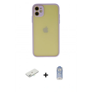MARSİLYAN™- iPhone 11 Kılıf Ahenk Çizgi Serisi - Siyah Joko Magic 5D Cam + Renkli Kamera Lens Koruma Cam - SI