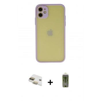 MARSİLYAN™- iPhone 11 Kılıf Ahenk Çizgi Serisi - Siyah Joko Magic 5D Hayalet Cam + Pers Alüminyum Kamera Lens - GD