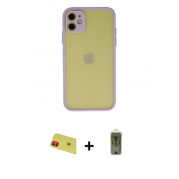 MARSİLYAN™- iPhone 11 Kılıf Ahenk Çizgi Serisi - Siyah Joko Magic 5D Hayalet Cam + Rainbow Kamera Lens Koruma Cam - KI
