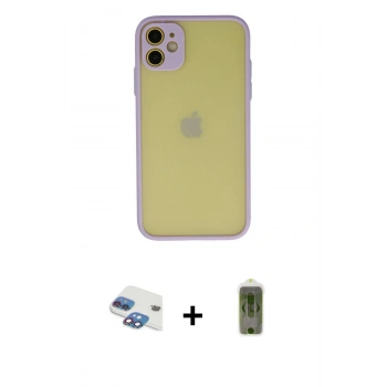 MARSİLYAN™- iPhone 11 Kılıf Ahenk Çizgi Serisi - Siyah Joko Magic 5D Hayalet Cam + Pers Alüminyum Kamera Lens - GI