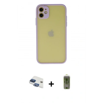 MARSİLYAN™- iPhone 11 Kılıf Ahenk Çizgi Serisi - Siyah Joko Magic 5D Hayalet Cam + Pers Alüminyum Kamera Lens - LT