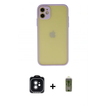 MARSİLYAN™- iPhone 11 Kılıf Ahenk Çizgi Serisi - Siyah Joko Magic 5D Hayalet Cam + PVD Metal Kamera Lens - SH