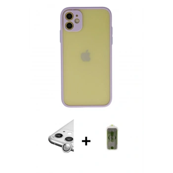 MARSİLYAN™- iPhone 11 Kılıf Ahenk Çizgi Serisi - Siyah Joko Magic 5D Hayalet Cam + Raze Metal Kamera Lens - GS