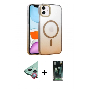 MARSİLYAN™- iPhone 11 Kılıf Ahenk Doku Özel Seri - Şeffaf 360 Full Body Arka Koruyucu + Raze Metal Kamera Lens - KI