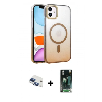 MARSİLYAN™- iPhone 11 Kılıf Ahenk Doku Özel Seri - Şeffaf 360 Full Body Arka Koruyucu + Pers Alüminyum Kamera Lens - LT