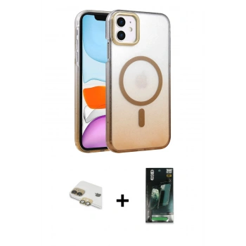 MARSİLYAN™- iPhone 11 Kılıf Ahenk Doku Özel Seri - Şeffaf 360 Full Body Arka Koruyucu + Pers Alüminyum Kamera Lens - GD