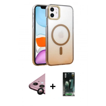MARSİLYAN™- iPhone 11 Kılıf Ahenk Doku Özel Seri - Şeffaf 360 Full Body Arka Koruyucu + Raze Metal Kamera Lens - SH