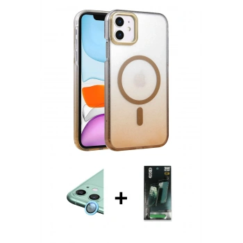 MARSİLYAN™- iPhone 11 Kılıf Ahenk Doku Özel Seri - Şeffaf 360 Full Body Arka Koruyucu + Raze Metal Kamera Lens - MI