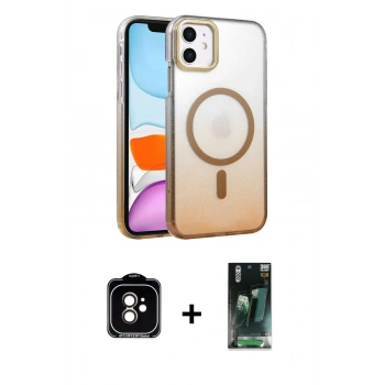 MARSİLYAN™- iPhone 11 Kılıf Ahenk Doku Özel Seri - Şeffaf 360 Full Body Arka Koruyucu + PVD Metal Kamera Lens - TU