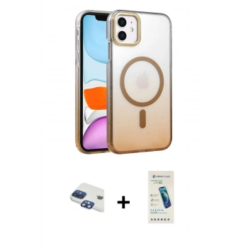 MARSİLYAN™- iPhone 11 Kılıf Ahenk Doku Özel Seri - Şeffaf Pasifik Cam Ekran Koruyucu + Pers Alüminyum Kamera Lens - LT