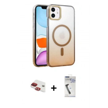 MARSİLYAN™- iPhone 11 Kılıf Ahenk Doku Özel Seri - Şeffaf Uv Polymer Nano Ekran Koruyucu + Pers Alüminyum Kamera Lens - KI