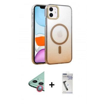 MARSİLYAN™- iPhone 11 Kılıf Ahenk Doku Özel Seri - Şeffaf Uv Polymer Nano Ekran Koruyucu + Raze Metal Kamera Lens - KI