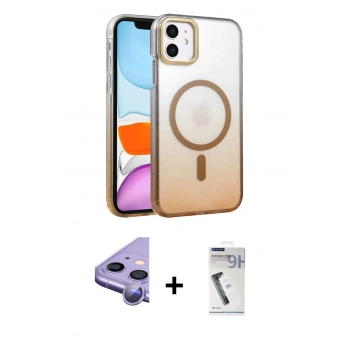 MARSİLYAN™- iPhone 11 Kılıf Ahenk Doku Özel Seri - Şeffaf Uv Polymer Nano Ekran Koruyucu + Raze Metal Kamera Lens - MR
