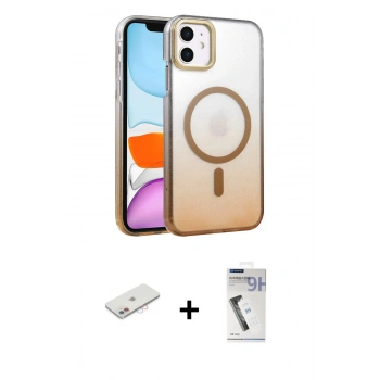 MARSİLYAN™- iPhone 11 Kılıf Ahenk Doku Özel Seri - Şeffaf Uv Polymer Nano Ekran Koruyucu + Renkli Kamera Lens Koruma Cam - PE