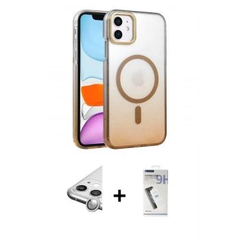 MARSİLYAN™- iPhone 11 Kılıf Ahenk Doku Özel Seri - Şeffaf Uv Polymer Nano Ekran Koruyucu + Raze Metal Kamera Lens - GS