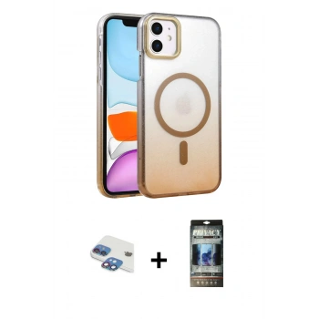 MARSİLYAN™- iPhone 11 Kılıf Ahenk Doku Özel Seri - Siyah 34D Hayalet Izgaralı Cam + Pers Alüminyum Kamera Lens - GI
