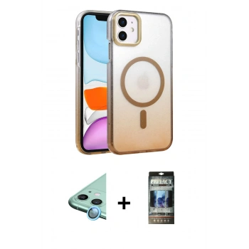 MARSİLYAN™- iPhone 11 Kılıf Ahenk Doku Özel Seri - Siyah 34D Hayalet Izgaralı Cam + Raze Metal Kamera Lens - MI