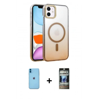 MARSİLYAN™- iPhone 11 Kılıf Ahenk Doku Özel Seri - Siyah 34D Hayalet Izgaralı Cam + Neon Fosforlu Kamera Lens - MI