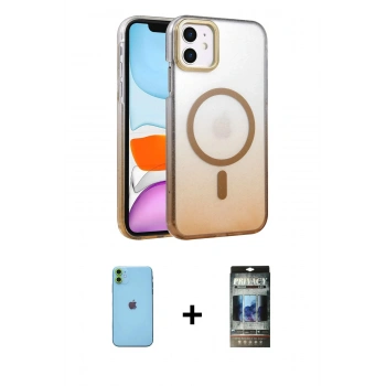 MARSİLYAN™- iPhone 11 Kılıf Ahenk Doku Özel Seri - Siyah 34D Hayalet Izgaralı Cam + Neon Fosforlu Kamera Lens - YL