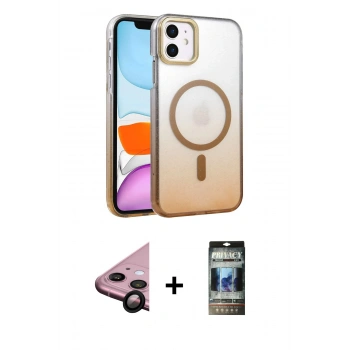 MARSİLYAN™- iPhone 11 Kılıf Ahenk Doku Özel Seri - Siyah 34D Hayalet Izgaralı Cam + Raze Metal Kamera Lens - SH